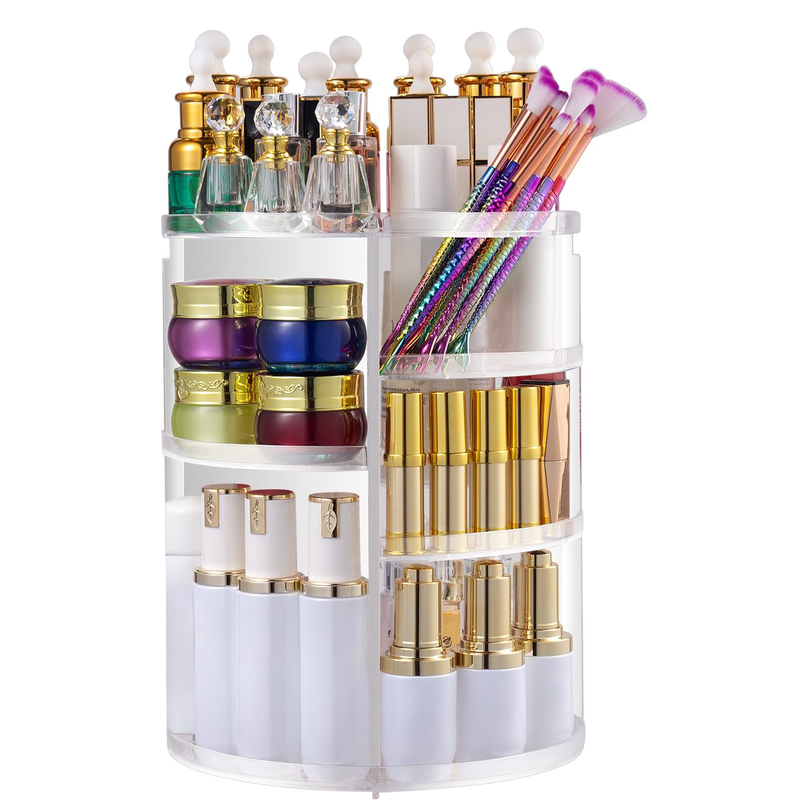 sanipoe 360 Diamond Rotating Makeup Organizer, Large Capacity Detachable Spinning Cosmetics Storage Shelf, Lazy Susan Organizer for Countertop and Bathroom, Clear (FHTY87)