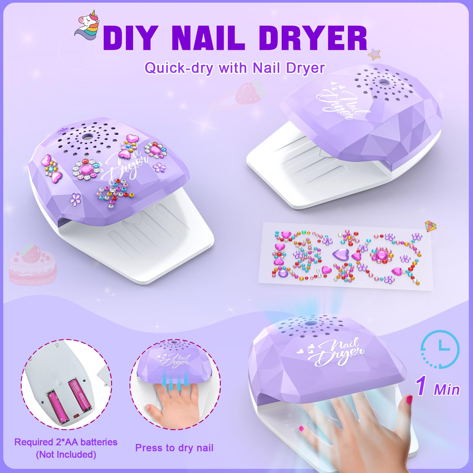 Kids Nail Polish Set For Girls 3-12 - Non-Toxic Peelable Nail Art Kit With Dryer & Accessories