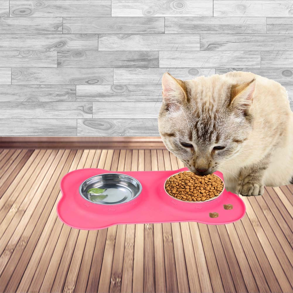 AsFrost Cuencos de Comida para Perros de Acero Inoxidable y Cuencos de Agua para Perros con antiderrames y Antideslizante, comedero con Alfombrilla para Perros y Gatos