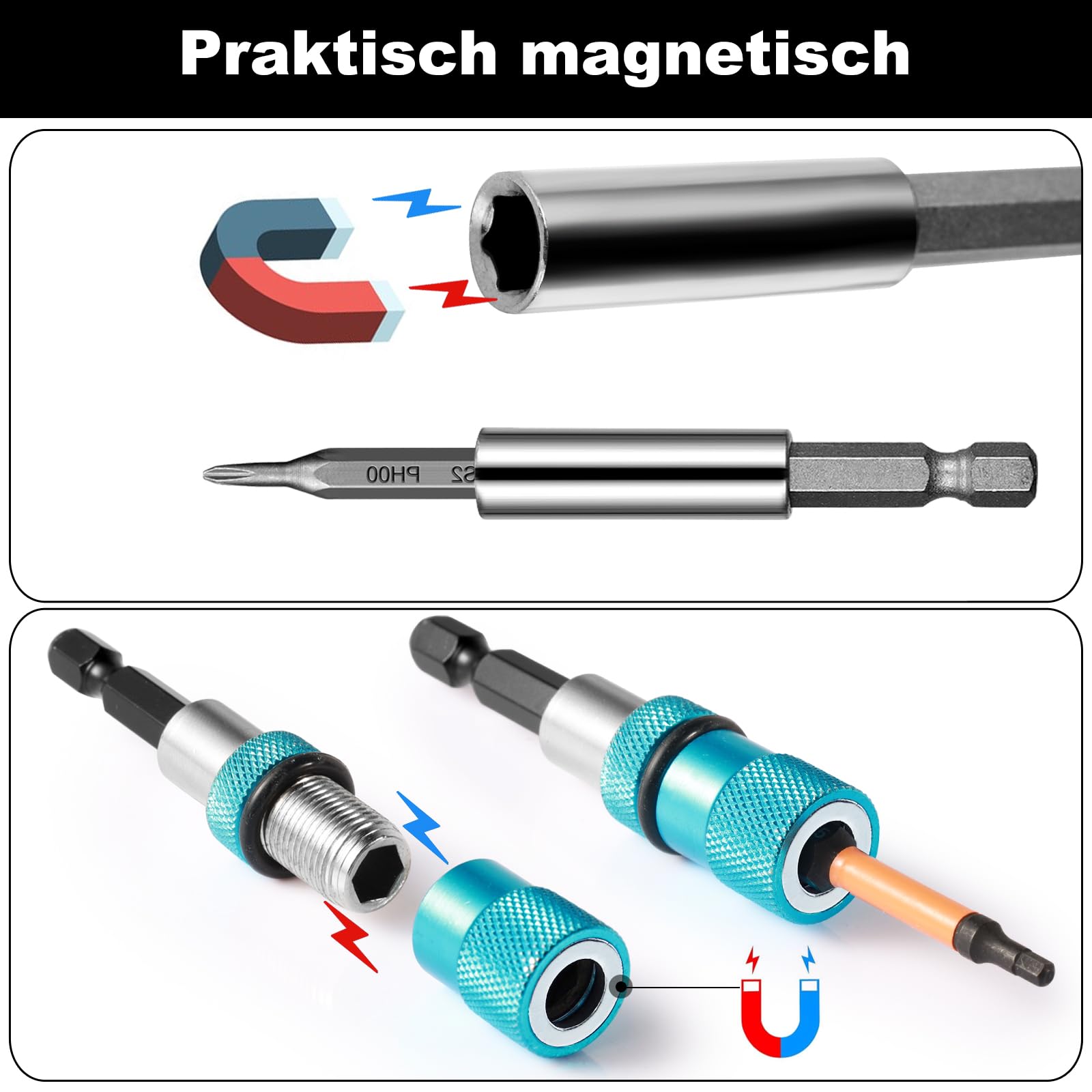 Kit 9 Pièces Rallonges Embout Visseuse Prebarfun - Portes-embouts Magnétiques 1/4" - 150mm à 60mm