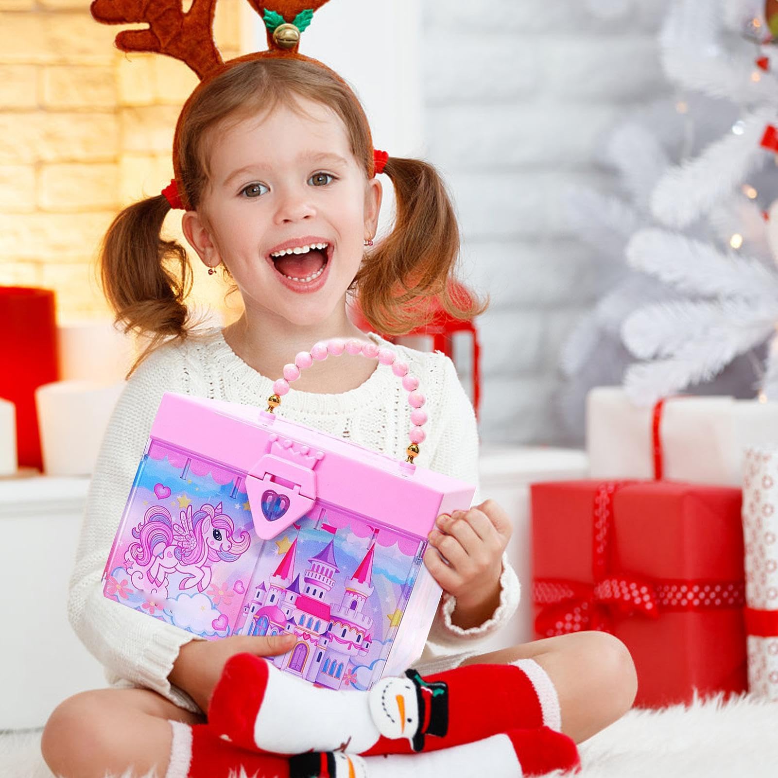 Set trucco per bambini,Trucco per bambini | Giocattoli per il trucco da gioco per ,Kit cosmetici Princess di design con scatola portaoggetti di grandi dimensioni, giochi di finzione per