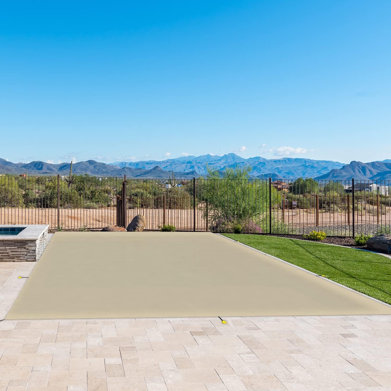 E&K 14'x20' Pool Cover for Inground Pools, Rectangle Winter Pool Cover for Backyard Yard Swimming Pool with Hardware Kit, Beige