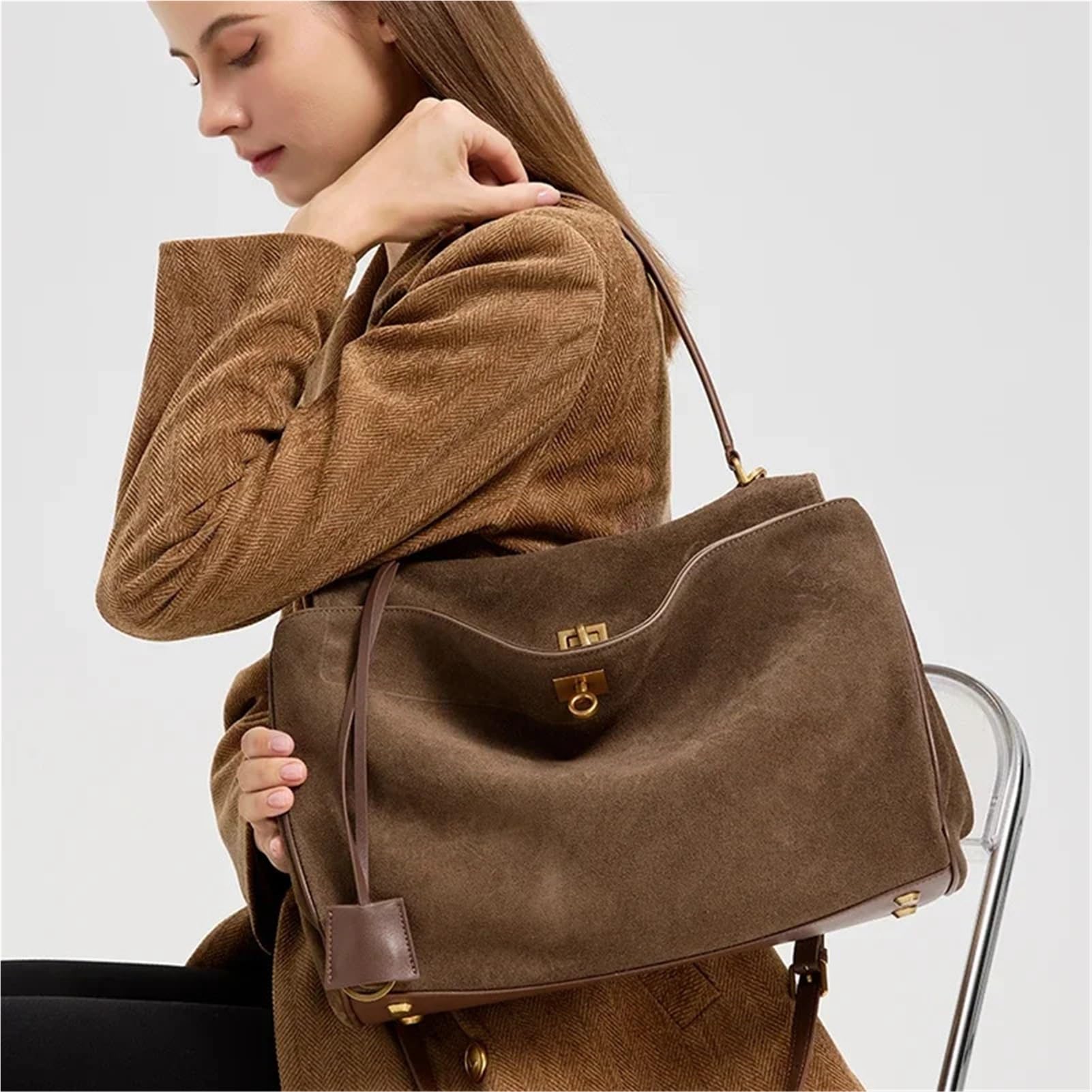 Bolso de mano Retro for mujer otoño, bolso hombro gran capacidad piel ante, Vintage for viajes trabajo diarios