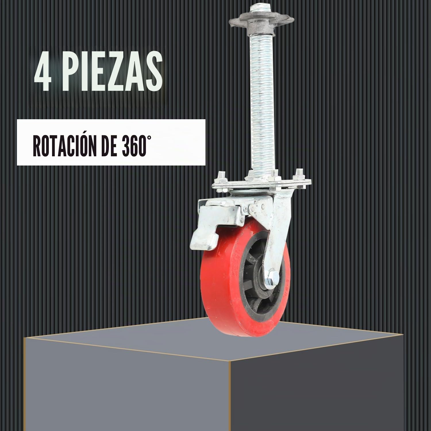 Ruedas para andamios 150mm 4 piezas Juego de ruedas de transporte Ruedas giratorias para andamios Pie de rodillo con husillo Ruedas giratorias con freno Capacidad de carga 500kg, Giratorias 360