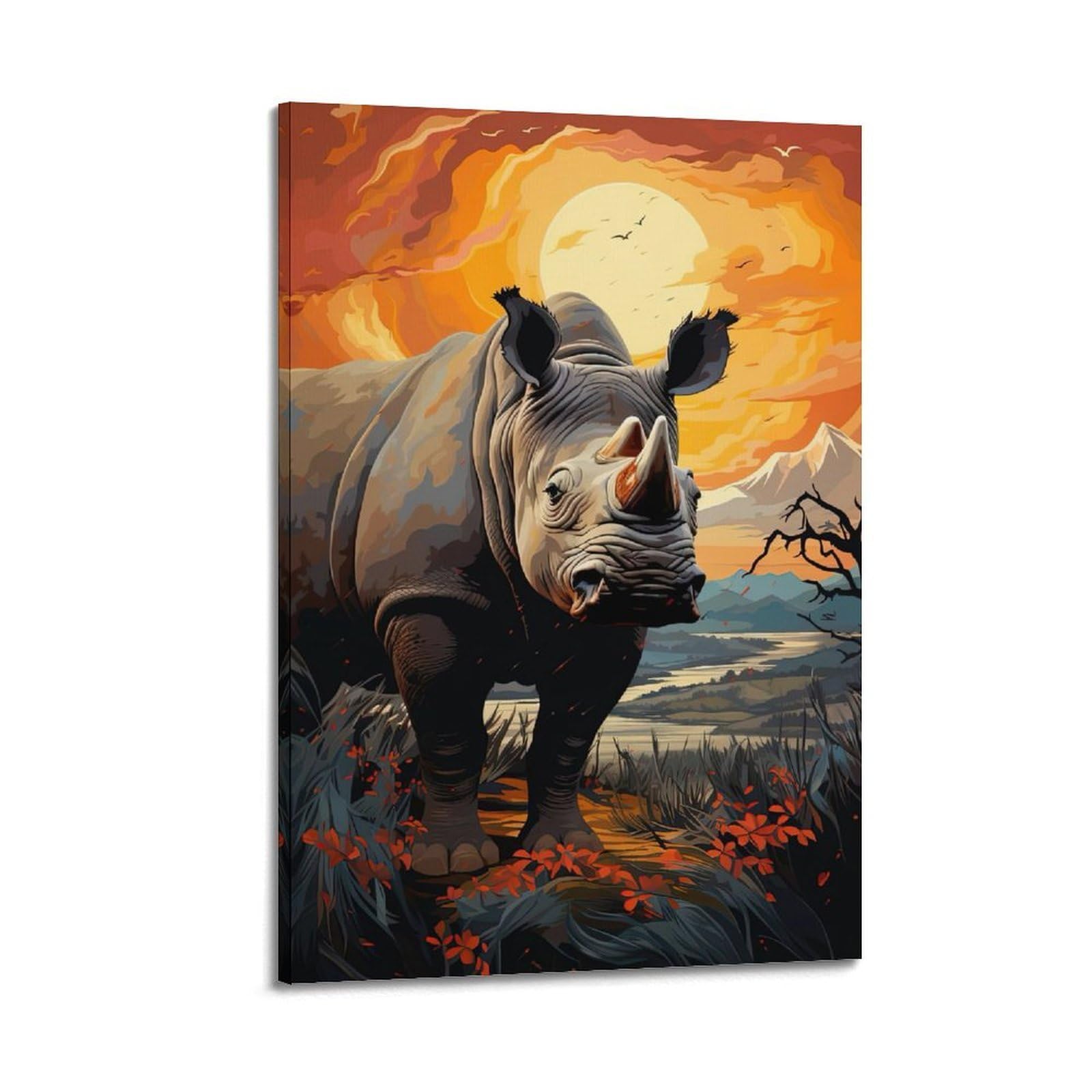 DLJGDS Rhino Under Sunset with Vibrant Sky And Scenic Landscape Decorative Painting Canvas Wall Posters And Modern Family Bedroom Decor 24x36inch(60x90cm)