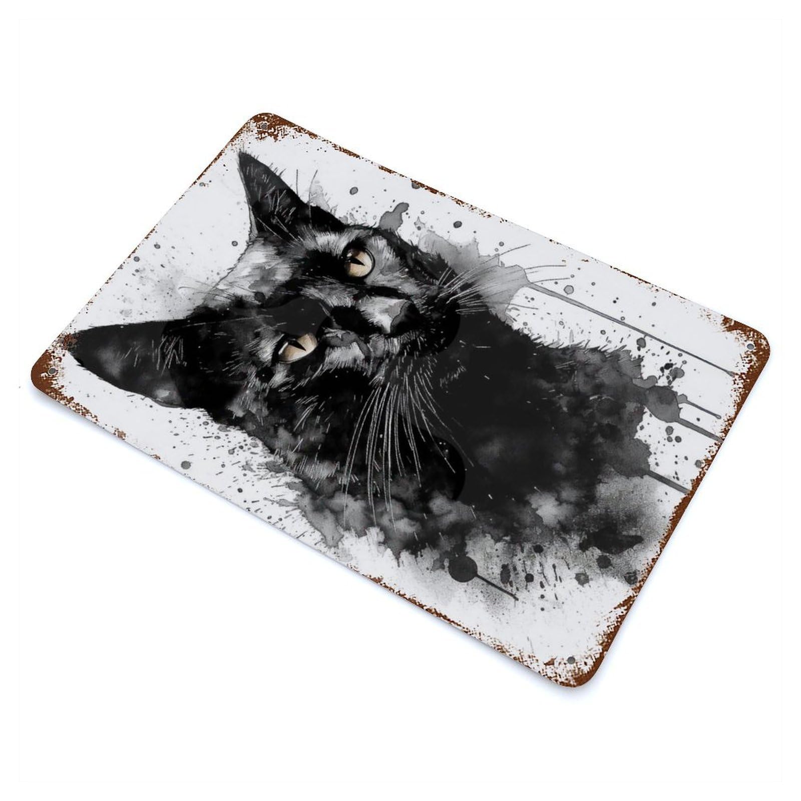 Cat Portrait Watercolor Rusty Metal Tin Sign 11.8"x7.9", for Farmhouse, Kitchen And Entryway Decor, Rustic Home Decor