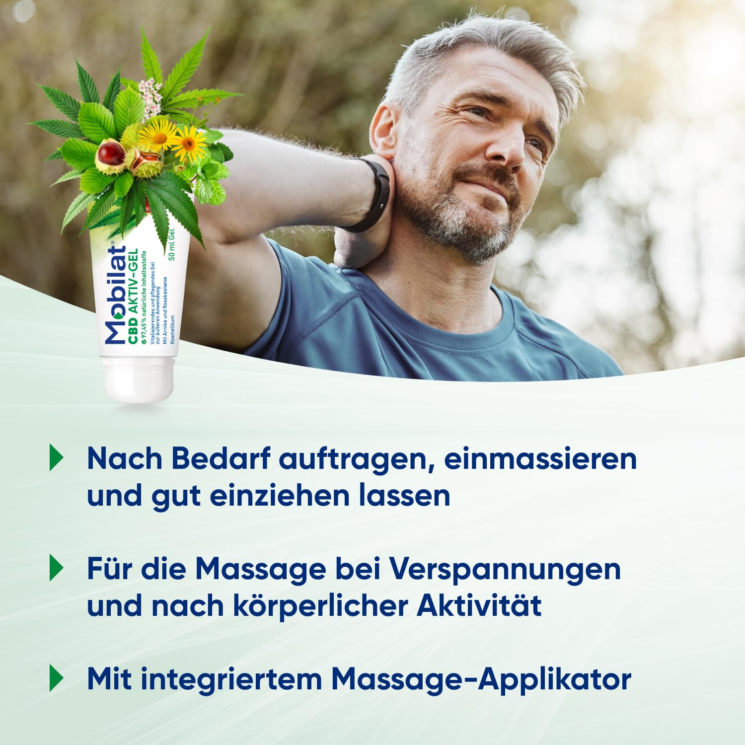 Mobilat CBD Aktiv-Gel - Vitalisierendes und pflegendes Cannabis Gel zur Entspannung von beanspruchten Körperpartien mit CBD, Arnika-Extrakt und Rosskastanien-Extrakt, 100ml