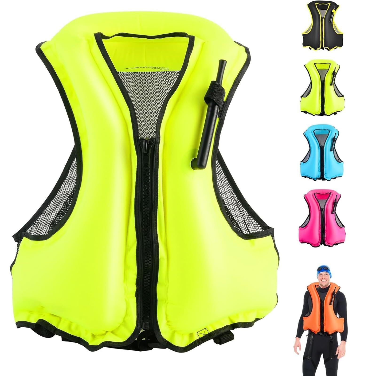Giacca da Surf Portatile con Boccaglio for Snorkeling, Sport Acquatici | Giacca da Surf Gonfiabile in Neoprene for Kayak, Snorkeling con Balvola di Gonfiaggio Rapido e Cintura Regolabile