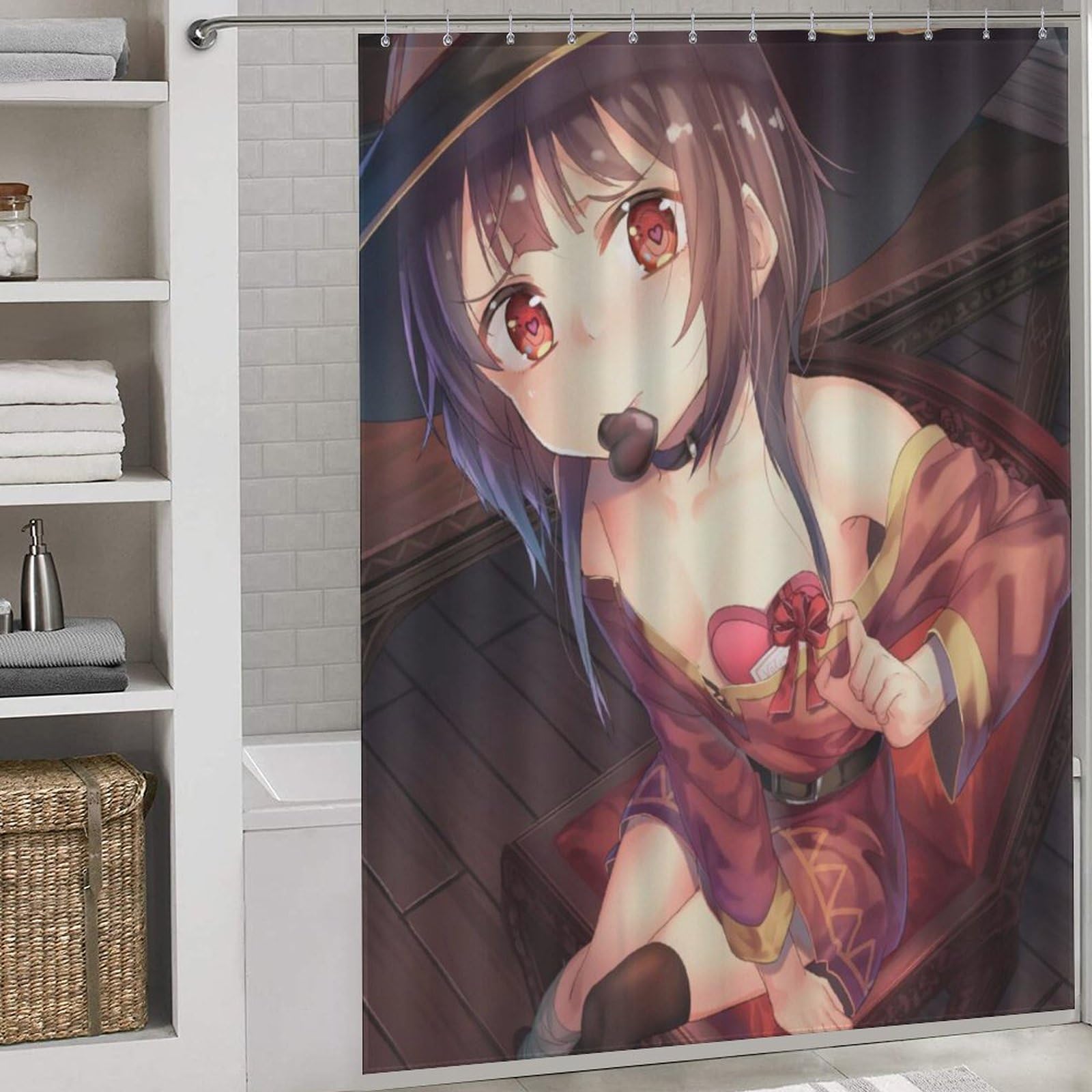 ❄✨♦シャワーカーテン ❤❄✨入手困難☆☆☆☆ Amazon｜シャワーカーテン このすば めぐみん 66x72Inch（168x183cm