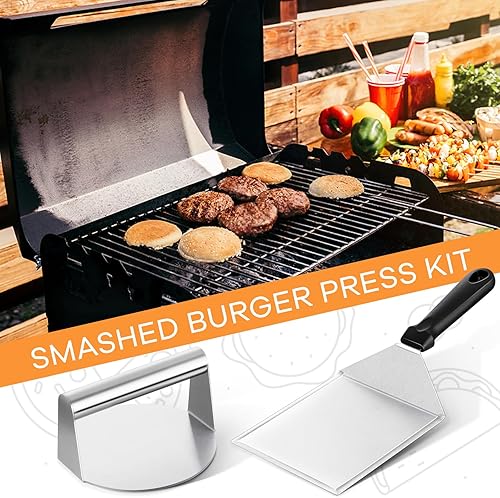Miniatura 7 de Leonyo Kit de hamburguesa aplastada, espátula grande para hamburguesas, prensa de hamburguesas de acero inoxidable de 5½ pulgadas, espátula