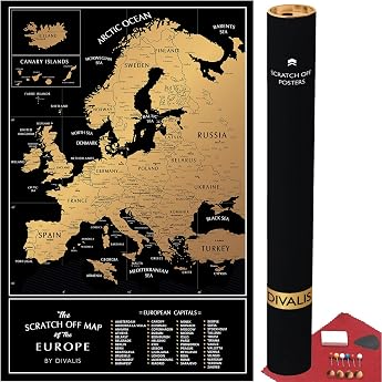 Scratch Map Europe 60 x 40 cm - Scratchable Europe Map to Scratch Off - Travel Map Europe Poster - Scratch Off Map with Acces