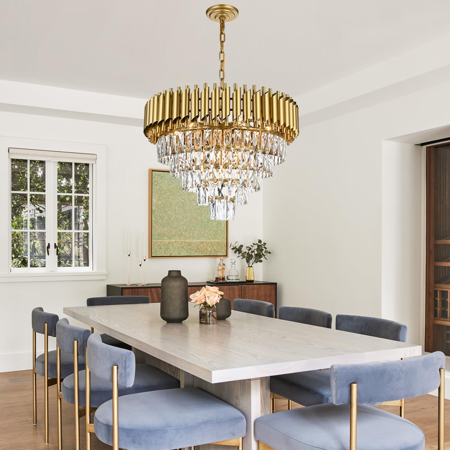 A1A9 11-Light Modern Round Crystal Chandelier Lights, 5 Tiers