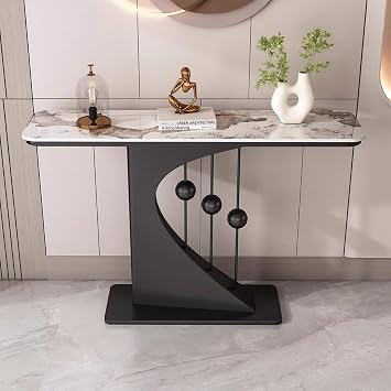 Modern Console Table with Base, Marble Top Entryway Sofa Table Narrow Long Entrance Tables, Contemporary Accent Tables for Living Room, Entry, Hallway Home Decor