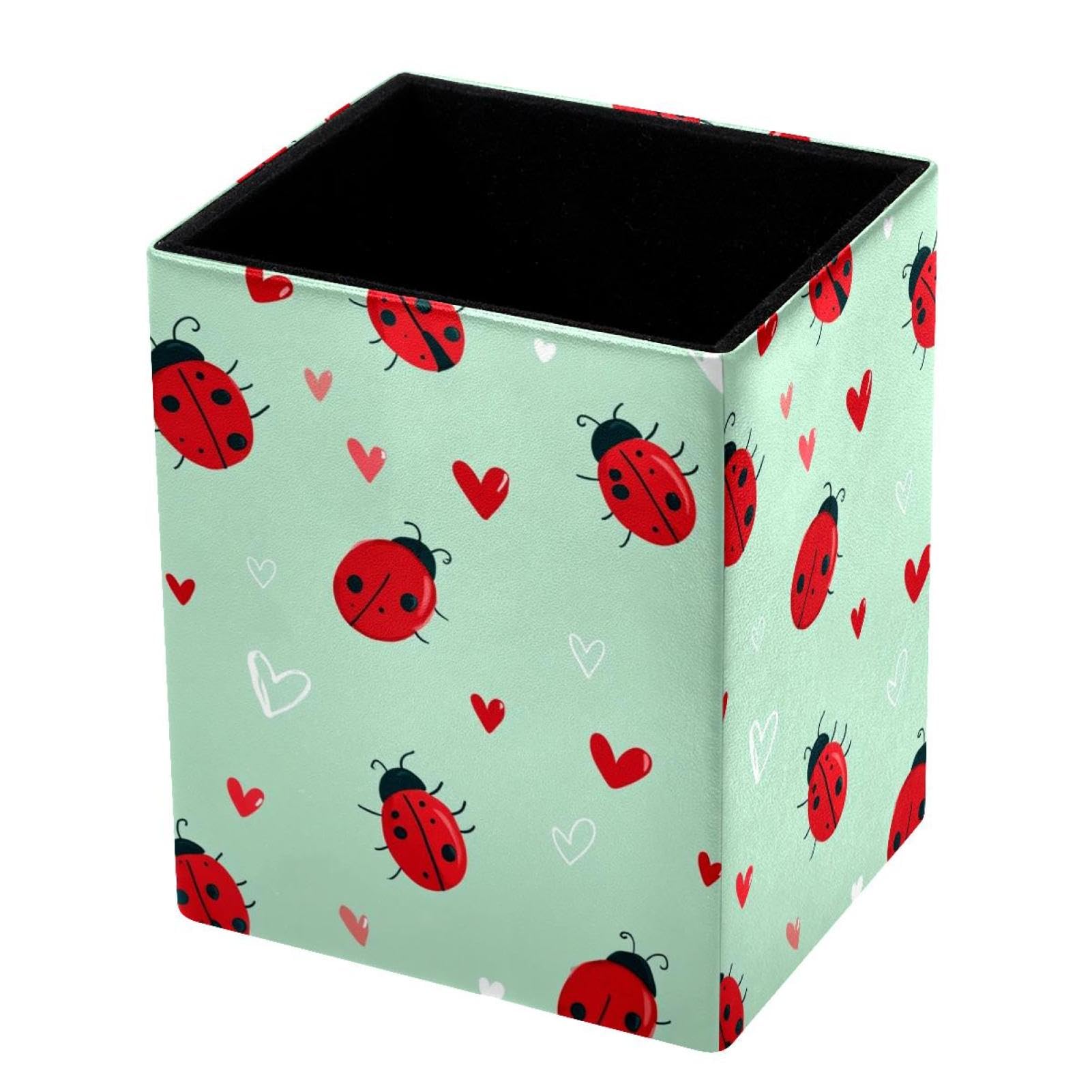 VAPOKF Pencil Holders for Desk, Hearts and Ladybugs Printed Pen Holders Pen Pot Makeup Brushes Storage Desktop Stationery Supplies Organiser for Home Office