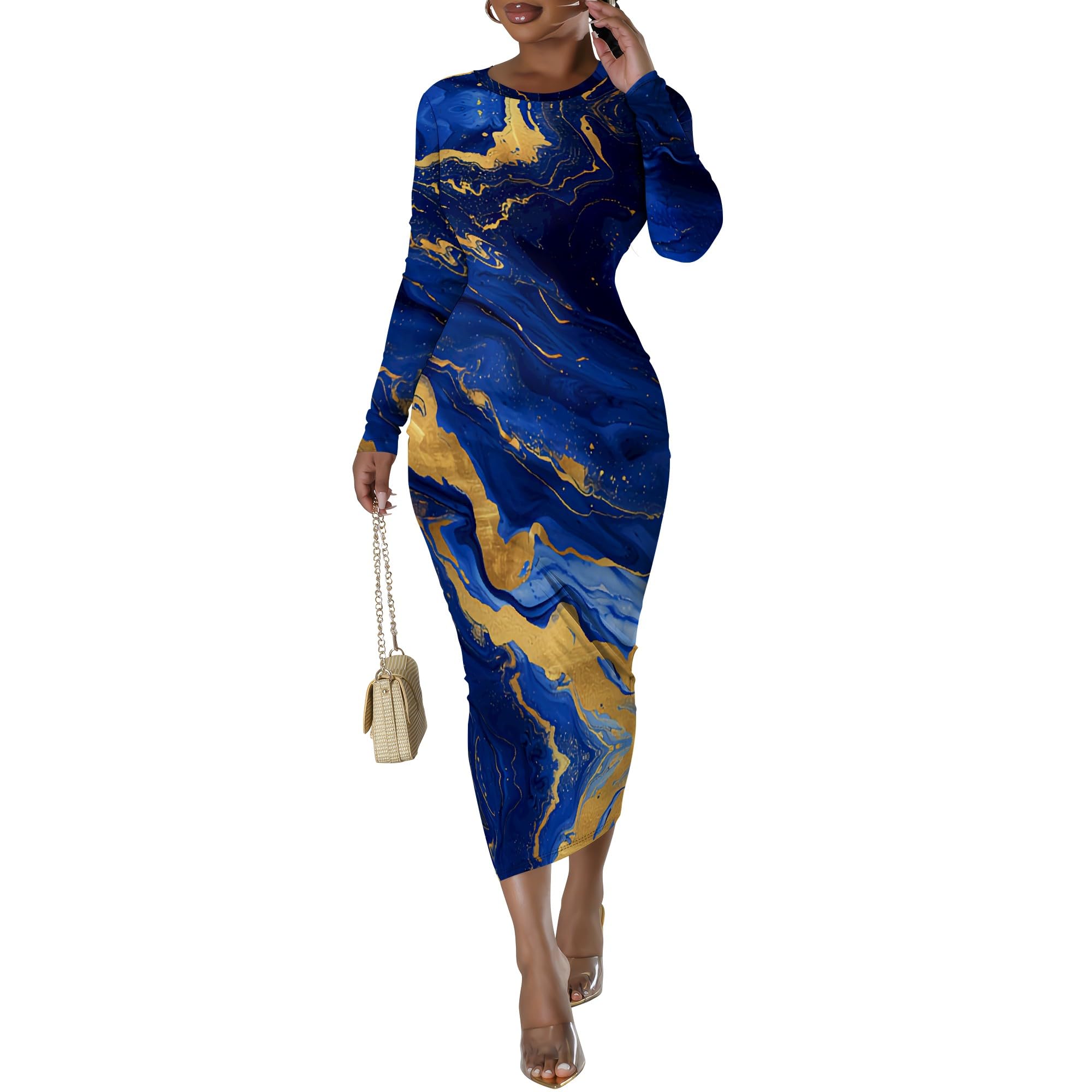 Womens Fall Winter Fashion Long Sleeve Maxi Dress Elegant Bodycon Casual Dresses Cocktail Party Dresses Going Out Outfits
