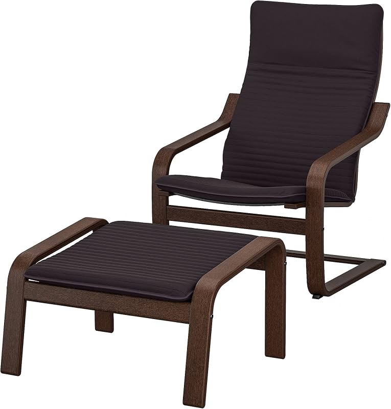 Ikea POÄNG Mueble de Salón Sillón y Reposapiés, Marrón/Knisa Negro