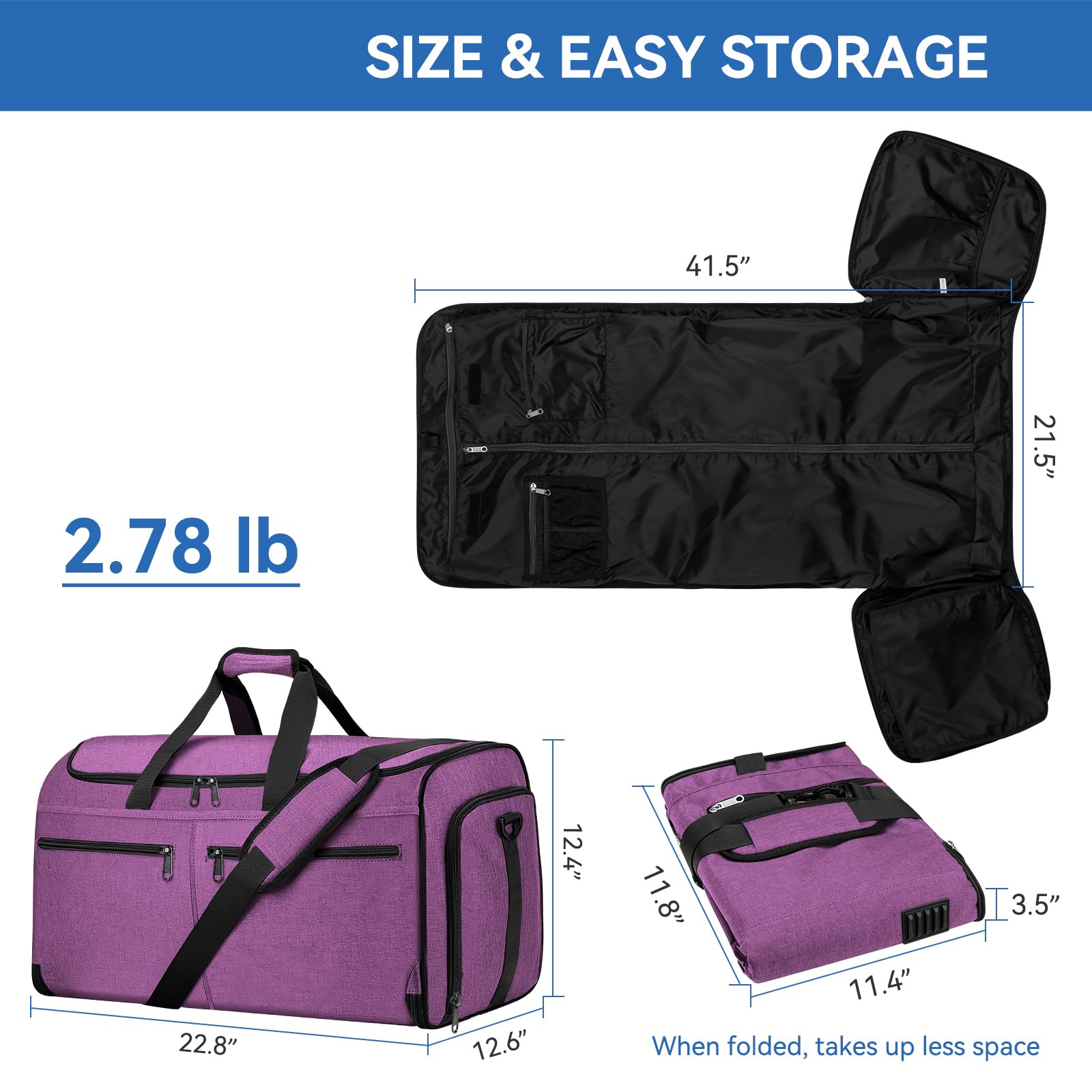Bukere - Business Travel Kleidung Tragetasche, wandelbare Reisetasche mit Schuhfach, wasserabweisend, 2-in-1 Wochenend-Anzugtasche für Herren u