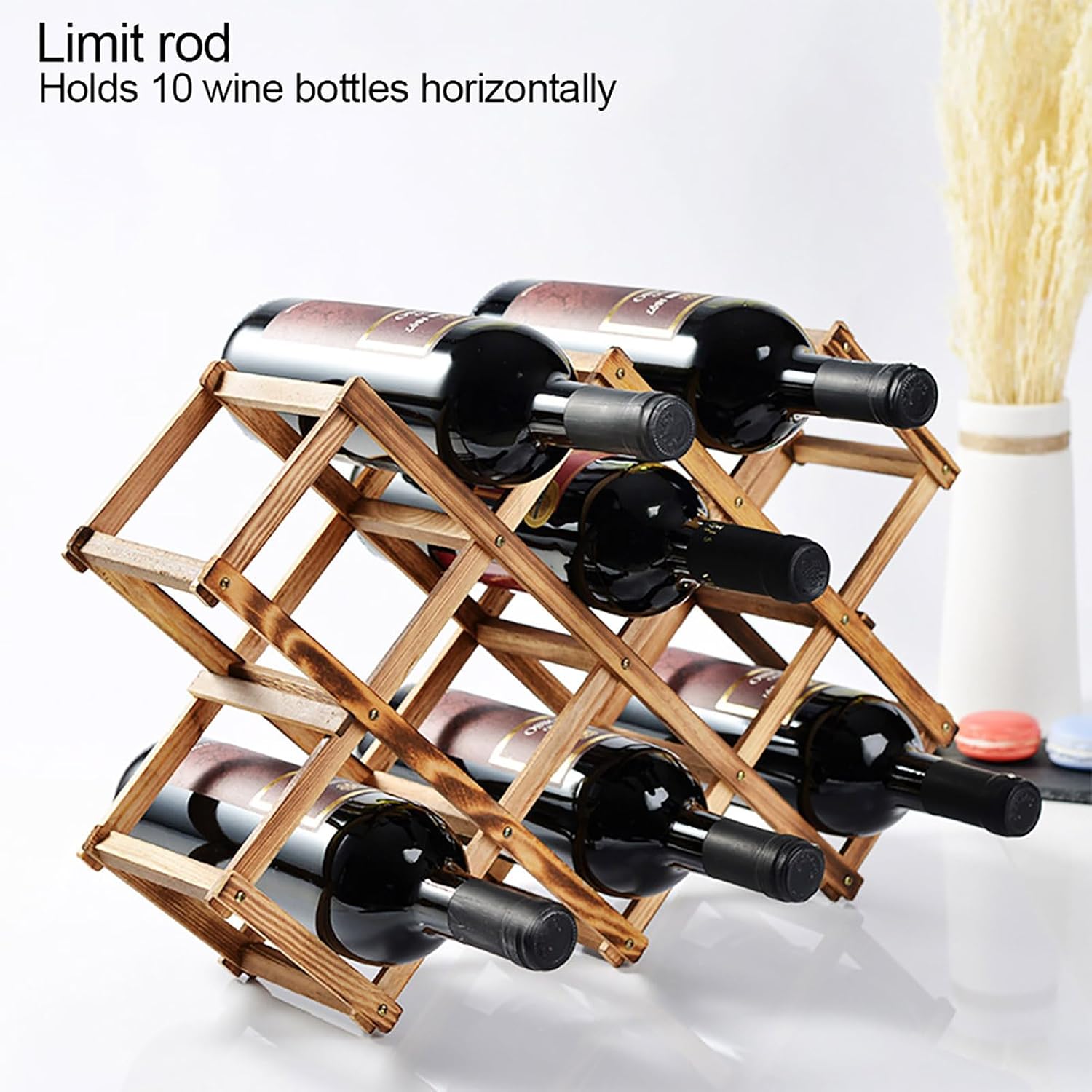Greensen Wood Wine Rack Display Shelf, Collapsible Wooden Wine Holder for 10 Bottles, Elegant Accordion Design for Kitchen, Dining, Living Room Use