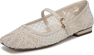 Franco Sarto Women's Tinsley Mary Jane Flat Vanilla Beige Crocheted Fabric 7.5 M