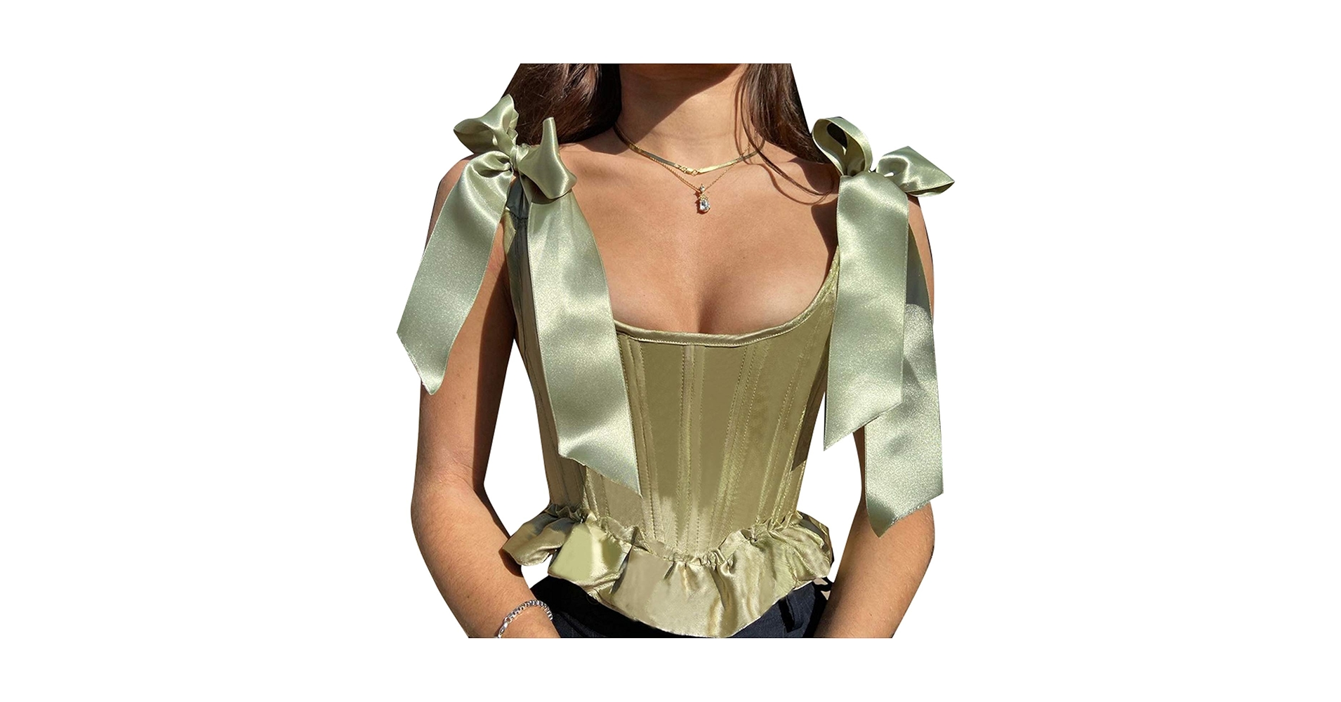 トップス TR Tropical Big Ribbon Bustier Organza Ribbon-Tie Neck Top Red - Southern Fashion Boutique