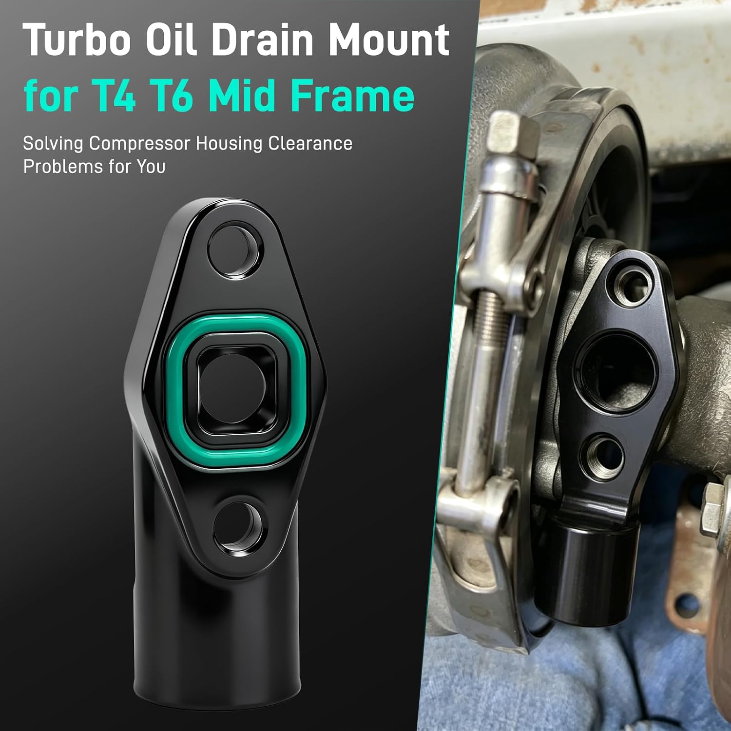 Turbo Mount with O-Ring, 10AN Turbo Oil Drain Mounting Compatible with T4/T6 Mid Frame Turbos, Carbon Steel