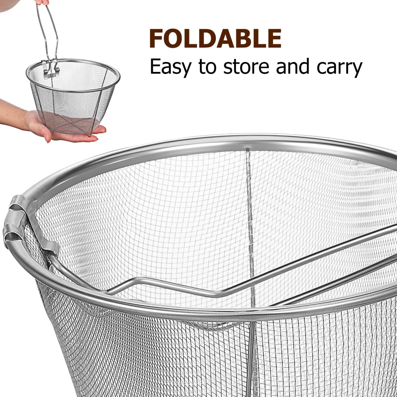 DOITOOL Cesta de freír de acero inoxidable con asa, cesta redonda de alambre para freír (31. 5 x 18 x 11 cm)
