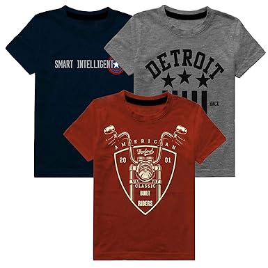 fasla Printed Round Neck Cotton Tshirt for Boys (Pack of 3 Multi Colored)
