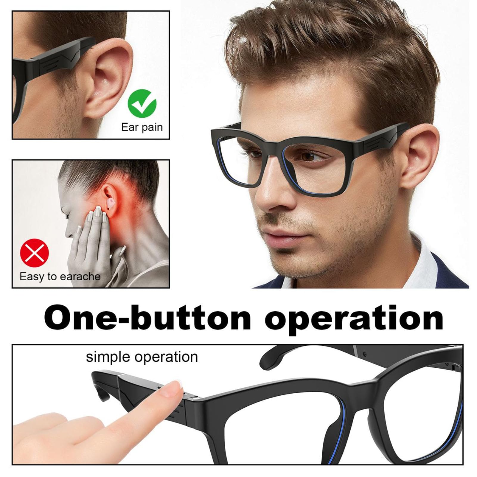 Inteligentne Okulary Bluetooth 5.0 z Filtrem Niebieskiego światła, Inteligentne Okulary Audio dla Kobiet i Mężczyzn, Wbudowany Mikrofon i Głośnik, Polaryzacyjne Soczewki
