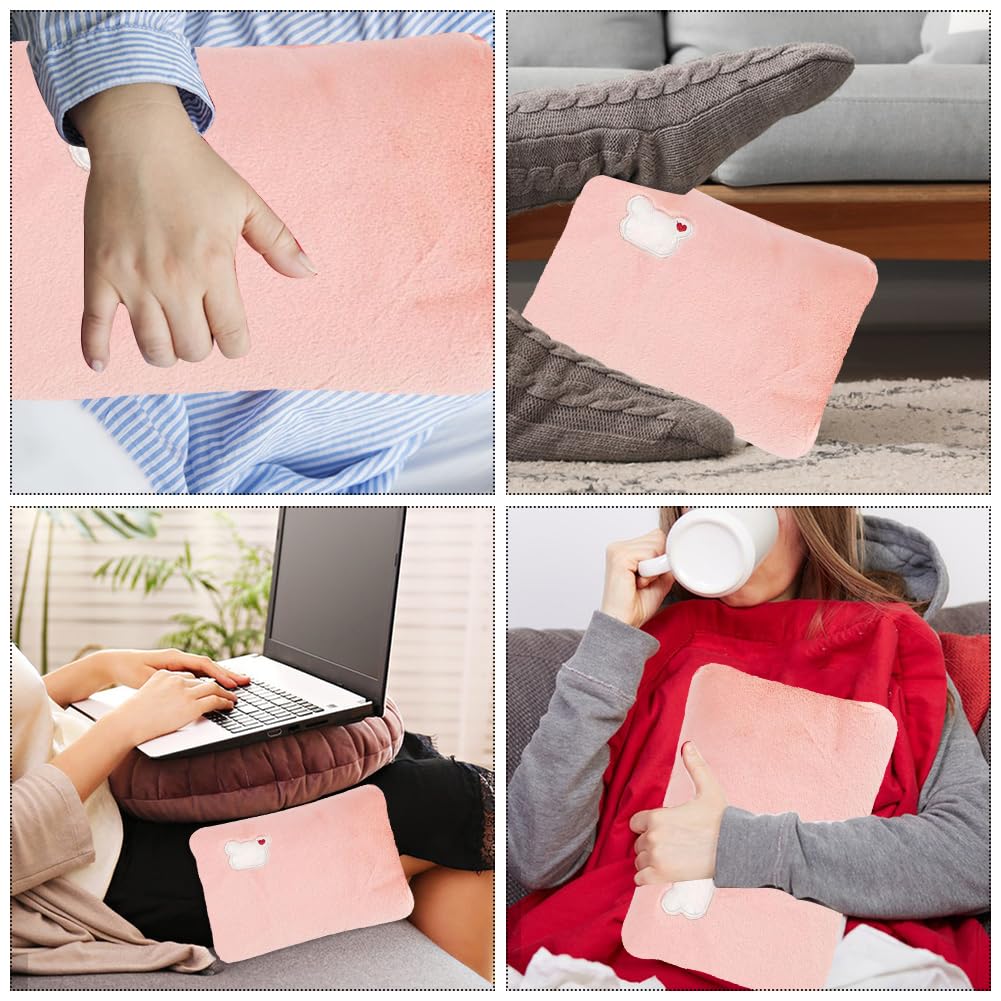 Bolsa De Agua Térmica Recargable, Bolsa De Agua Caliente Eléctrica, Con Forro De Felpa Suave,Útil Como Calentador De Manos Y Calentador De Pies, Rosa