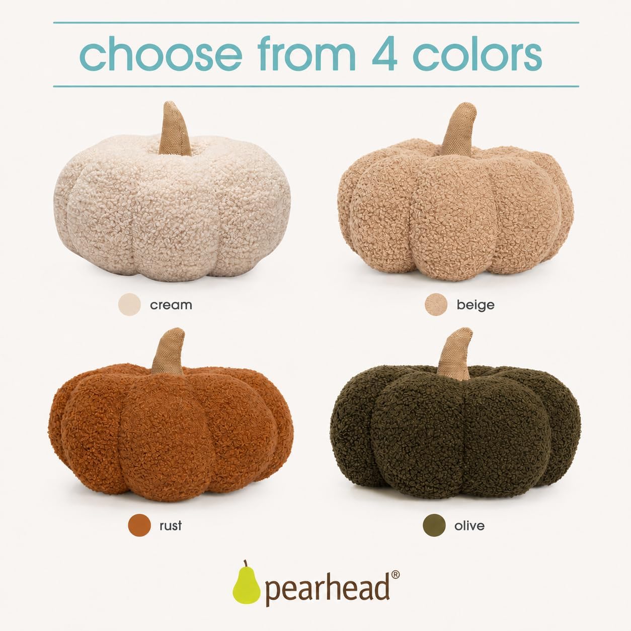 Pearhead Sherpa Pumpkin Pillow Decor, Modern Fall Home, 9", Olive Green
