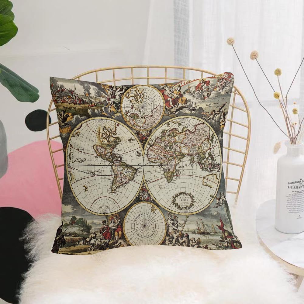 HYOSXW Cushion Cover,Throw Pillow Case Home Decorative for Living Room Bedroom Sofa Chair 16X16 Inch,Old World Globe Map Antique Ancient Historical America Africa,Pillowcase 40X40cm