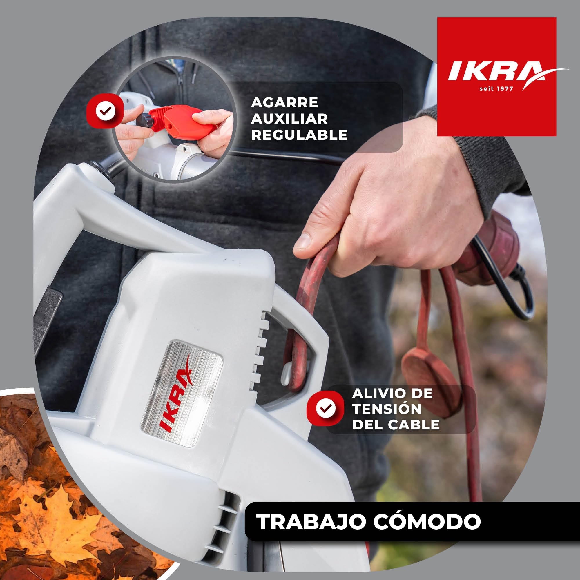 IKRA Aspirador soplador triturador eléctrico IBV 3000 3in1, Velocidad soplado 240 km/h, regulación Variable de la Velocidad