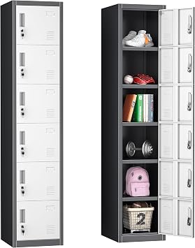INTERGREAT Metal Locker for Employees with Lock, Steel Office Storage Locker with 6Doors, Gym Lockers Metal Cabinet for Home Office,SchoolBlack Grey