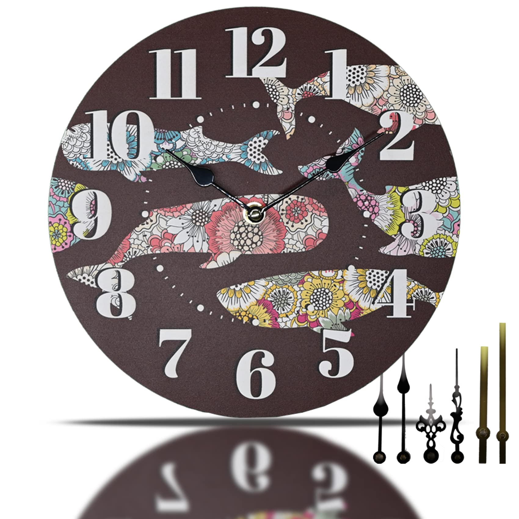 TICKGEAR 10" Battery Operated Silent Non-Ticking Kids Ocean Themed Wall Clocks, Vintage Round Rustic Coastal Nautical Clock Decorative for Home Kitchen Living Room Office Bathroom Bedroom - 10 Inch.