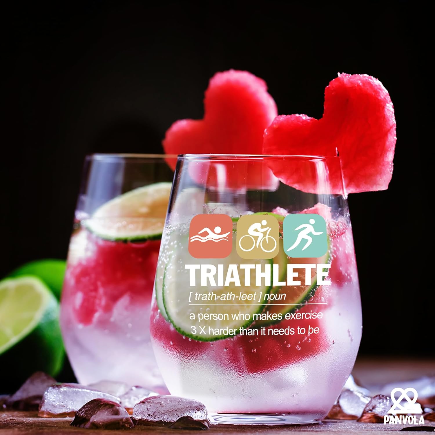 Panvola Triathlete Definition Athlete Gifts Swimmer Biker Runner Sports Player Stemless Wine Glass Clear Glasses For Red White Wine 17 oz - Image 3