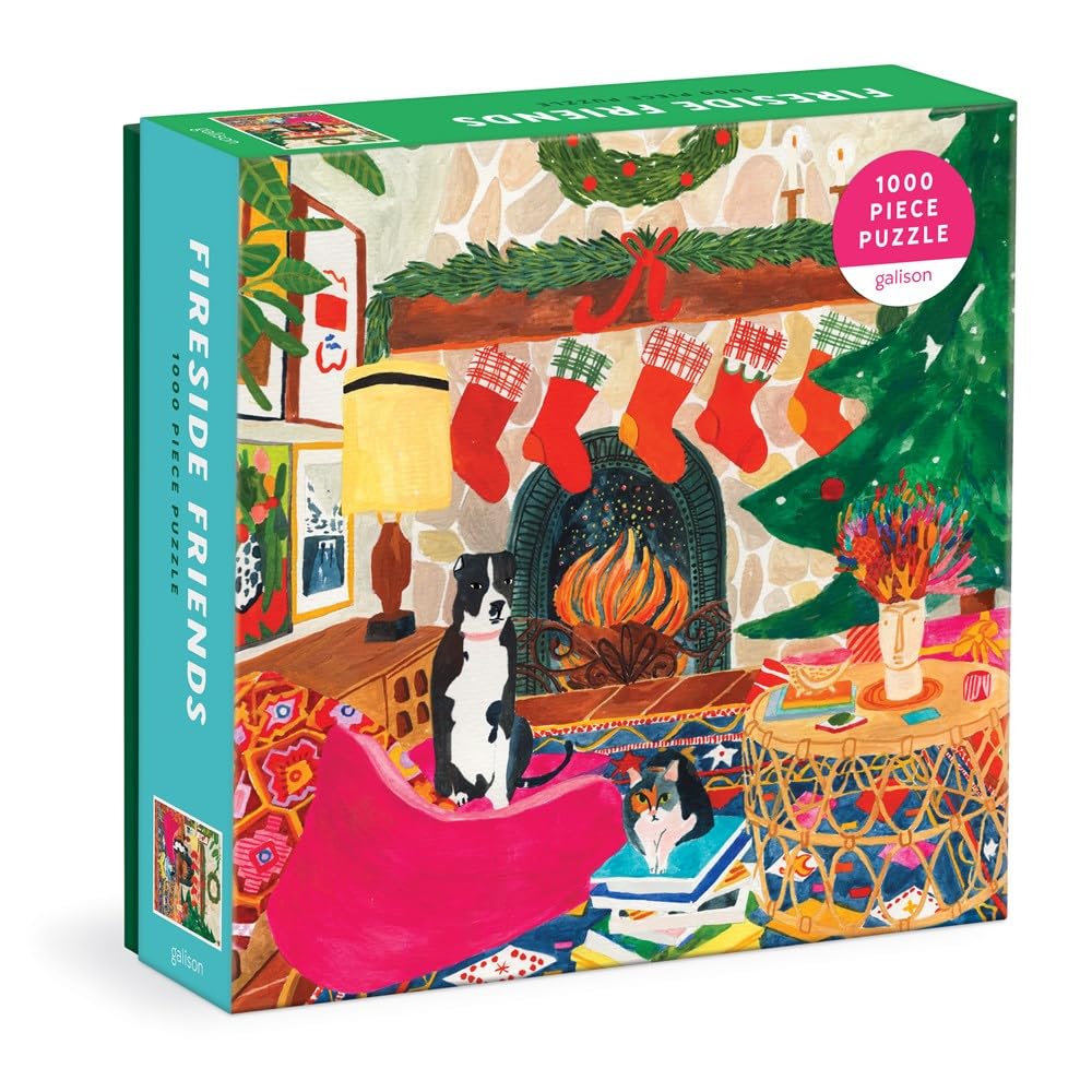 Galison Fireside Friends 1000 Piece Puzzle in Square Box from Galison - Holiday Puzzle for Adults with Beautiful Artwork, Thick and Sturdy Pieces, Makes a Wonderful Gift!