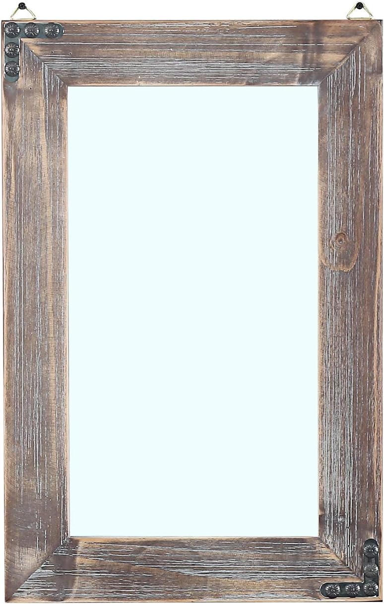 MBQQ Rustic Flat Wood Frame Hanging Wall Mirror Decorative Bathroom Mirrors for Wall Vanity Mirror Makeup Mirror,16" x 24" Retro Grey