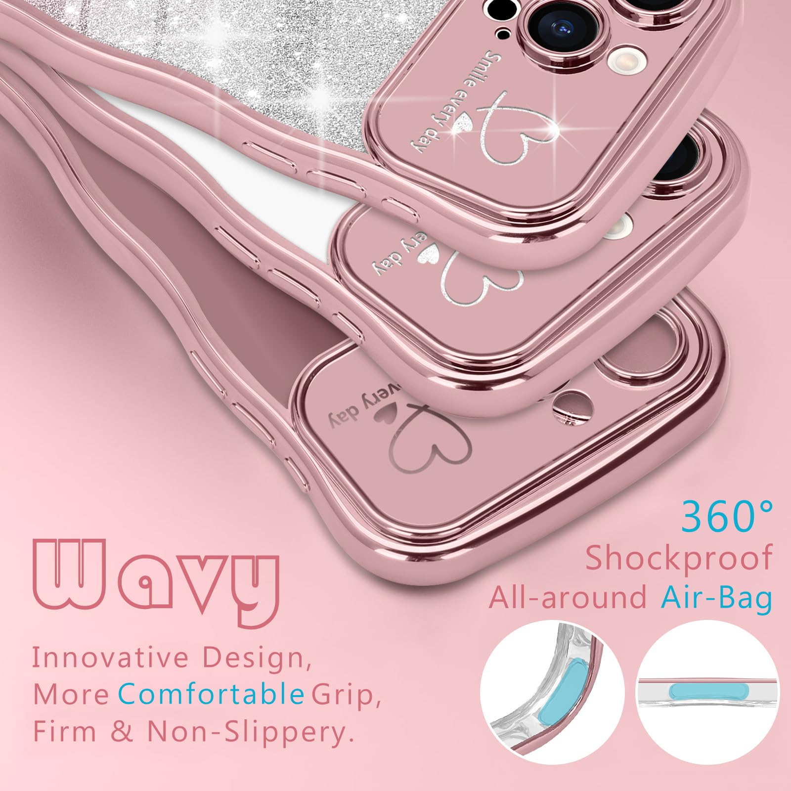 Teageo Cute Heart Pattern Curly Phone Case for iPhone 13 Pro Max - Image 4