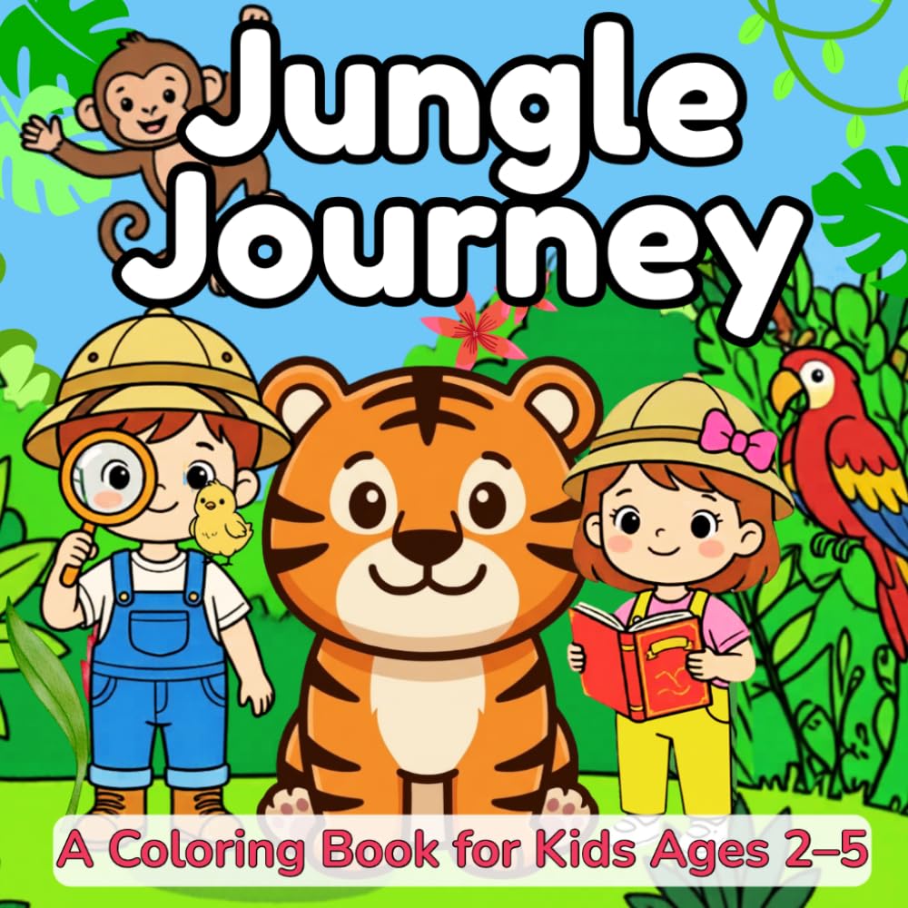 Jungle Journey: A Coloring Book for Kids Ages 2–6: 25+ Pages of Bold Jungle Animals — Toddler and Preschool Coloring with Thick Outlines and Single-Sided Pages (Max, May and Pip's Animal Adventures)