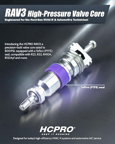 Miniatura 2 de Núcleos de válvula de alta presión con sello de teflón (morado) - para R410, R32, R22 (paquete de 25) HCPRO RAV3