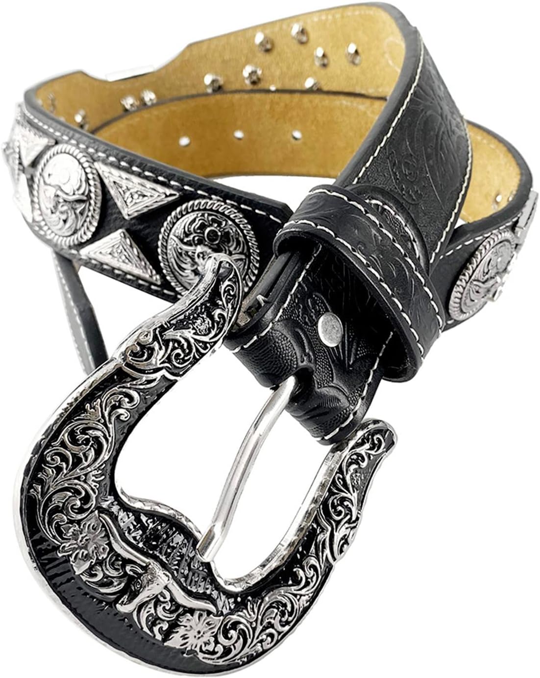 URAMAN Mens Western Belt Cowboy Country Concho Leather Belt for Jeans Pants Rodeo - Image 3