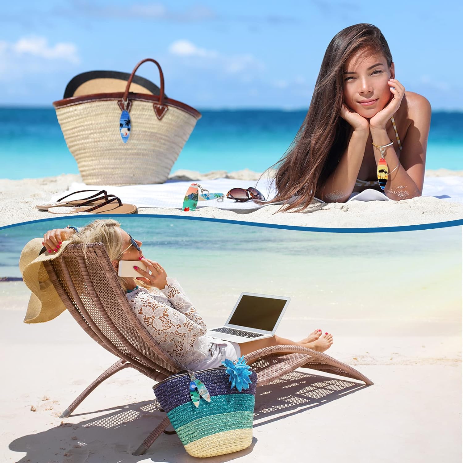 Bucherry 36 Pcs Beach Summer Party Favors Keychain Gifts Bulk Wooden Surfboard Sea Turtle Coconut Tree Christian Religious Key Ring for Hawaiian Luau Florida Bahamas Souvenirs Supplies - Image 5