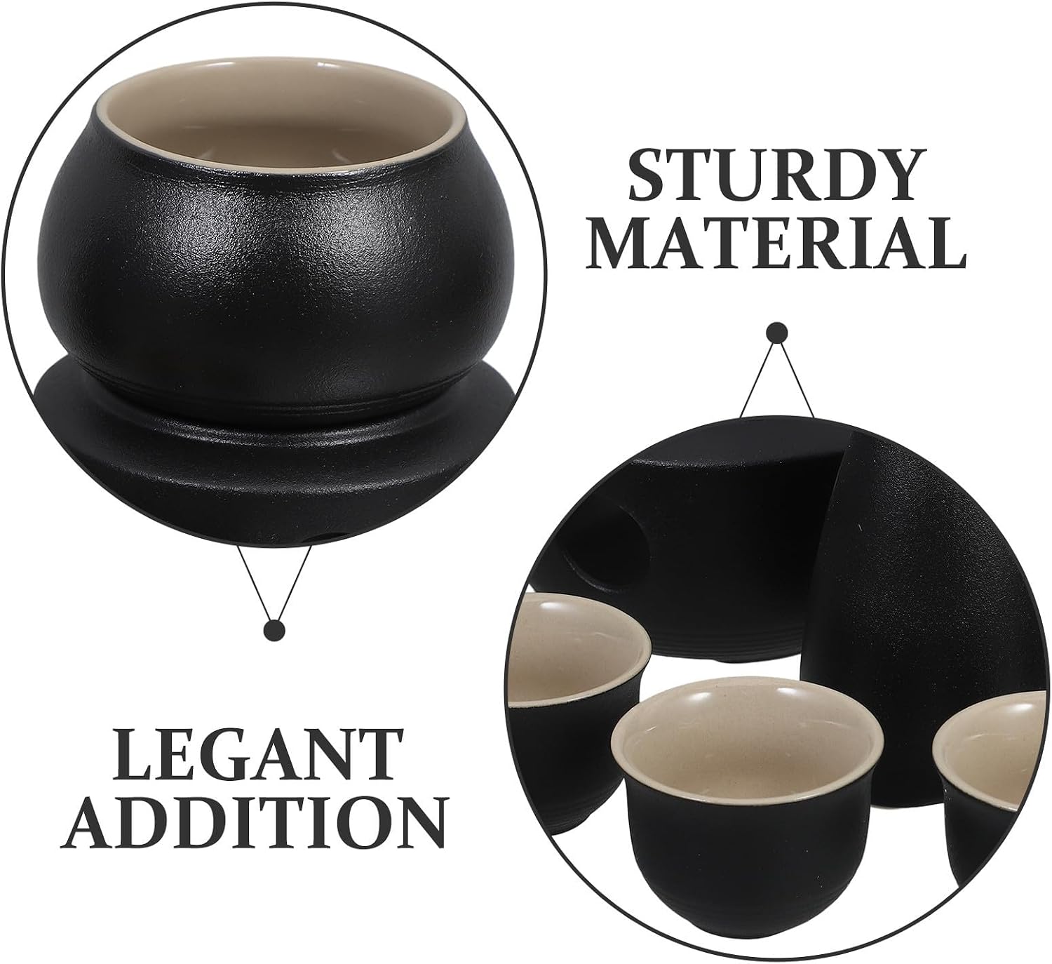 UKCOCO Ceramic Liquor Warming Kit Set with 300ml Pot and 45ml Traditional Japanese-style Sake Cups, Black Vintage Design with Comfortable Surface and Decorative End Table Function