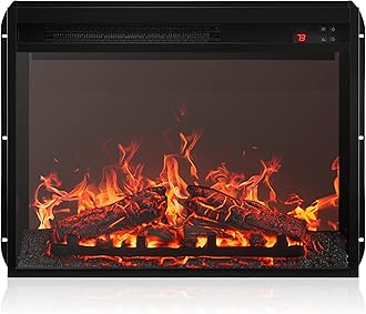 BELLEZE 23" Electric Fireplace Insert w/Fire Crackling Sound, Recessed Fireplace Heater with Remote Control, Indoor Fireplace Heater with Adjustable Brightness, Timer, Automatic Temperature Control