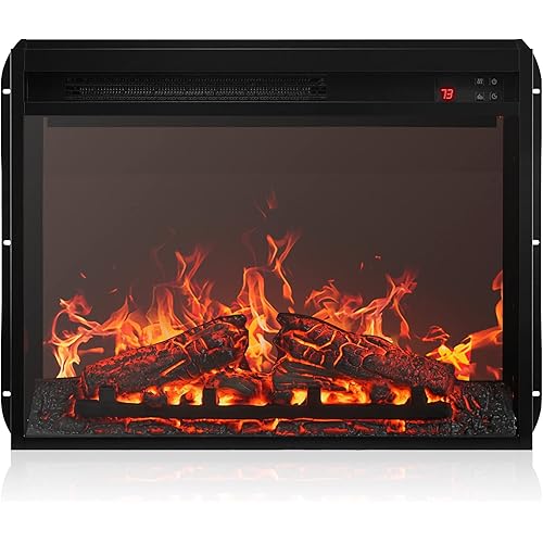 BELLEZE 23" Electric Fireplace Insert w/Fire Crackling Sound, Recessed Fireplace Heater with Remote Control, Indoor Fireplace Heater with Adjustable Brightness, Timer, Automatic Temperature Control