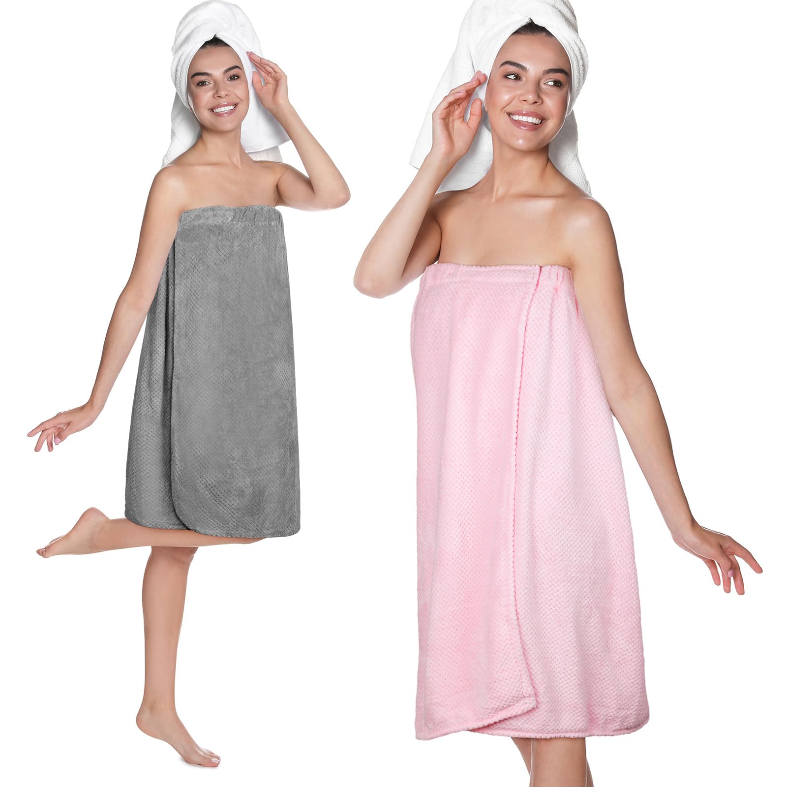 Tigeen 2 Pcs Towel Wrap for Women Lightweight Spa Robe with Adjustable Closure Elastic Top Soft Bathrobe Spa Wrap