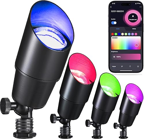 RGB+CCT Iluminación de bajo voltaje para paisaje al aire libre con cambio de color, IP65 impermeable, focos elevados para jardín y patio, focos de