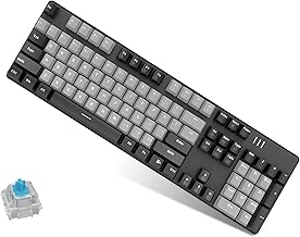 Mechanical Gaming Keyboard with White Backlit 104 Keys Gaming Keyboard USB Wired Keyboard with Blue Switch Anti-Ghosting Full Size Keyboard for Windows PC MAC Games