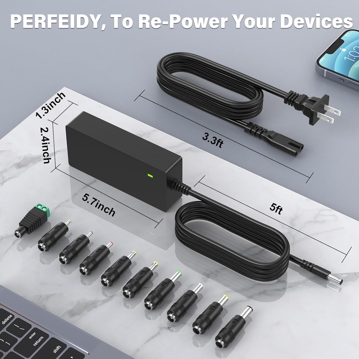 48V 2A 1.5A 1A Power Supply 96W Charger AC Adapter 48.0V 2000mA 1800mA 1500mA 1000mA Regulated 48 Volt DC Switching Power Cord Plug with 10 Interchangeable Jacks PERFEIDY
