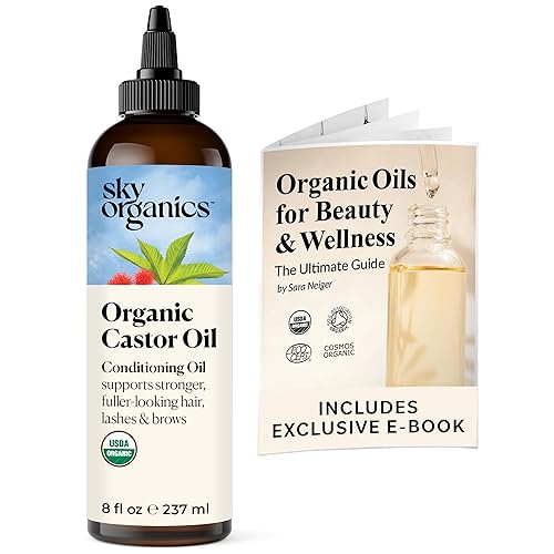 Miniatura 1 de Sky Organics Aceite de ricino orgánico para el cabello pestañas y cejas 100 puro y prensado en frío certificado USDA orgánico para fortalecer